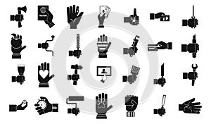 Hand object icon set, simple style