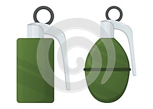 Hand offensive grenade, military ammunition explosive substance concept cartoon vector illustration, isolated on white. Special