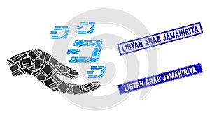 Hand Offer Dash Symbols Mosaic and Scratched Rectangle Libyan Arab Jamahiriya Stamps