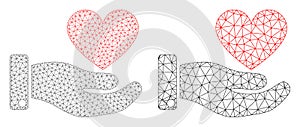 Hand Offer Love Heart Icon - Vector Triangular Mesh