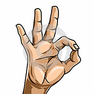 Hand Ok sign illustration on white background