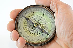Hand with old compass