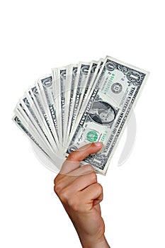 Hand with one dollar bills photo