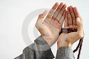 Hand open arm while pray in islamic culture