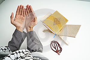 Hand open arm while pray in islamic culture