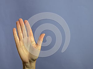 Hand with open palm in sign of stop with copy space