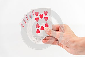 hand with open red cards in fan