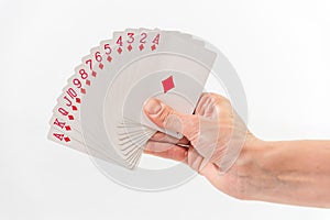 hand with open red cards in fan