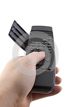 Hand with open remote control