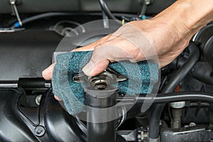 Hand open valve metal cover on an radiator for engine cooling