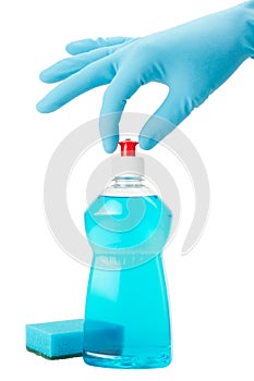 Hand opening bottle with dish washing liquid