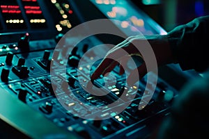 Hand operating cnc machine control panel for precision input and intricate operations