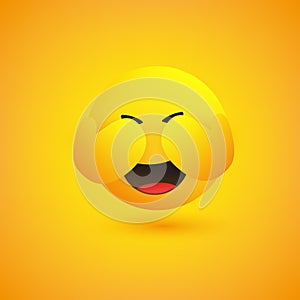 Hand Over Face - Embarrassed Laughing Emoticon with Closed Eyes - Simple Emoticon on Yellow Background