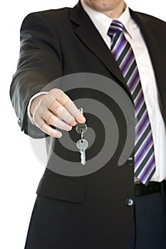 Hand-over of keys by business man
