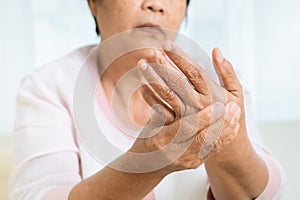 Hand pain of old woman, healthcare problem of senior concept