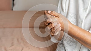 Hand pain of old woman, healthcare problem of senior concept