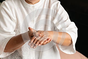 Hand pain of old woman, healthcare problem of senior concept