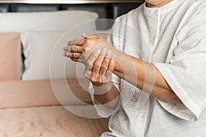 Hand pain of old woman, healthcare problem of senior concept