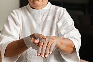 Hand pain of old woman, healthcare problem of senior concept