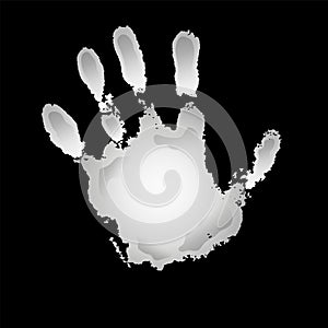 Hand paint print 3D, isolated white background. Black human palm and fingers. Abstract art design, symbol identity