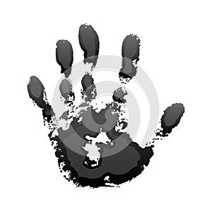 Hand paint print 3D, isolated white background. Black human palm and fingers. Abstract art design, symbol identity