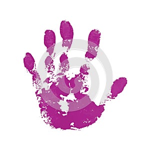 Hand paint print, isolated white background. Pink human palm and fingers. Abstract art design, symbol identity people