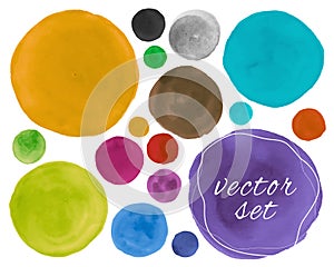 Hand Paint Water Colour Circle. Abstract Drops Set. Art Blots on Paper. Water Colour Circle. Circular Grunge Splash.