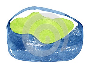 Hand painted abstract blue and green roundish form