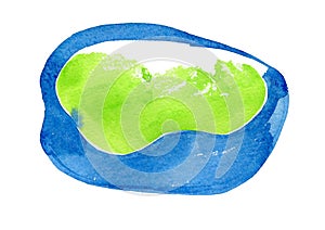 Hand painted abstract blue and green roundish form
