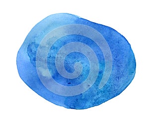 Hand painted abstract blue roundish form on white