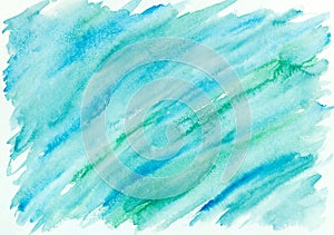 Hand painted abstract watercolor background in blue and green