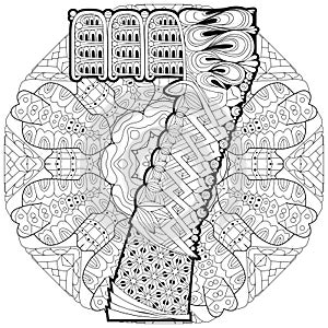 Mandala with numero seven for coloring. Vector decorative zentangle photo