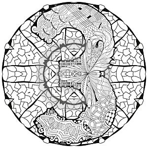 Mandala with numero three for coloring. Vector decorative zentangle photo