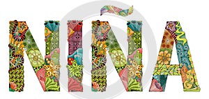 Word nina. Girl in Spanish. Vector decorative zentangle object photo