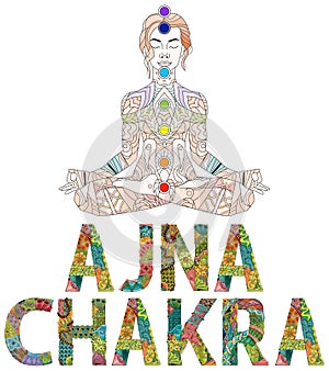 Ajna Chakra. Vector zentangle object for decoration photo