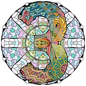 Mandala with numero three. Vector decorative zentangle photo