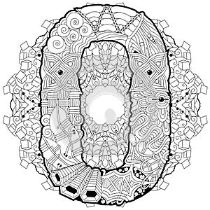 Mandala with numero zero. Vector decorative zentangle photo