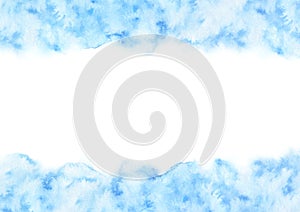 Hand painted blue watercolor border texture isolated on the whit