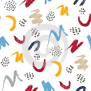 Hand Painted Colorful Brush Strokes on White Background Abstract Vector Seamless Pattern. Creative Manifesto Marks photo