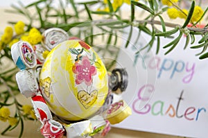 Hand painted decoupage Easter egg on a stand