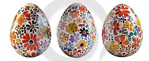 Hand-painted Easter egg with a floral pattern in vibrant colors isolated on transparent white background