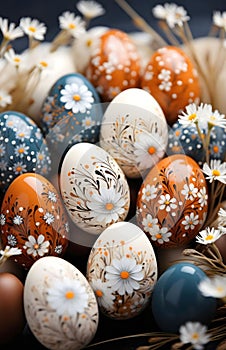 Hand-painted Easter Eggs with Daisies