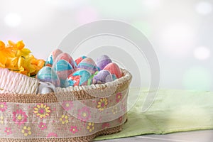 Hand Painted Easter Eggs Horizontal with Copy Space Right