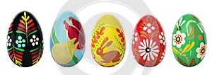 Hand painted Easter eggs isolated on white. Spring patterns