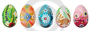 Hand painted Easter eggs isolated on white. Spring patterns