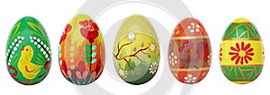 Hand painted Easter eggs isolated on white. Spring patterns