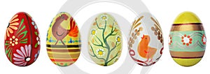 Hand painted Easter eggs isolated on white. Spring patterns