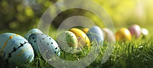 Hand-Painted Easter Eggs on Sunny Grass