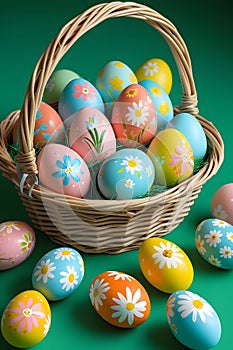 Hand-Painted Easter Eggs in a Wicker Basket