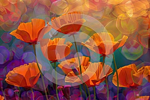 Hand painted floral background, web banner with bold vivid poppy flowers, spring and summer vibes, blooming poppy meadow